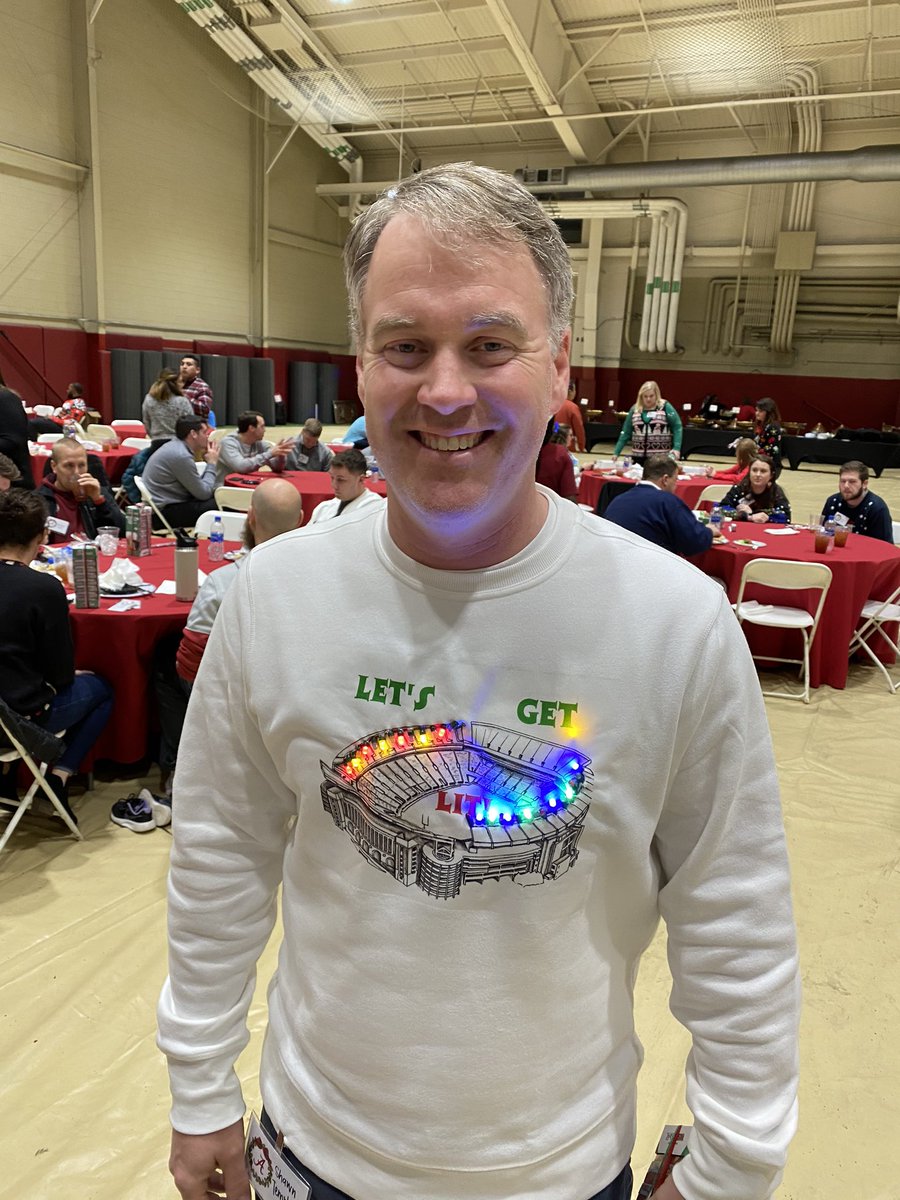 Greg_Byrne's tweet photo. Big night tonight as we celebrated the third annual Christmas Sweater Contest at the @UA_Athletics Holiday/Christmas Party.  

Strong showing by @jlpare &amp; @MrShawnT!  #RollTide https://t.co/0k0LlDyFnd