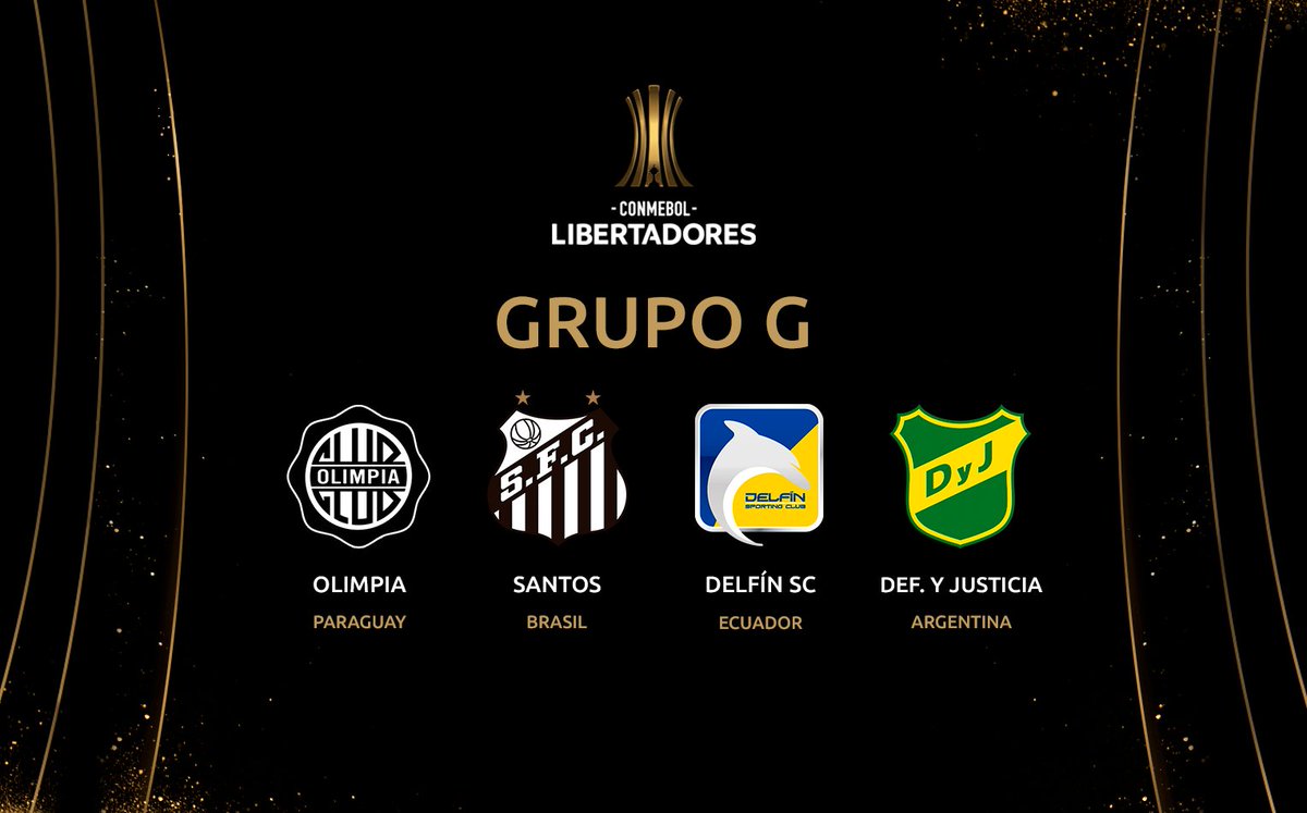 Libertadores's tweet photo. 🔥 El Grupo G de la #Libertadores, con 2⃣campeones.

🇵🇾 @elClubOlimpia 
🇧🇷 @SantosFC 
🇪🇨 @DelfinSC 
🇦🇷 @ClubDefensayJus https://t.co/VhADClb0Cu