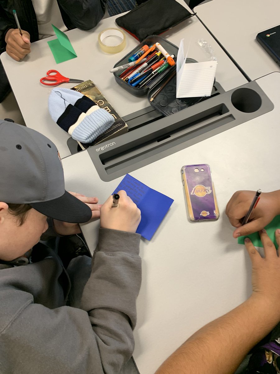 CastaicT's tweet photo. Writing holiday cards for friends, family and staff on campus and some Bad Santa graffiti - don’t you just love it when a student brings out some skills you had no idea they had!? @CastaicHigh #makingdecembermagic https://t.co/9X9txFozx4