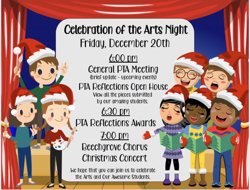 BeechgrovePTA's tweet photo. Join us Friday 12/20  6pm 
PTA Reflections Open House
Beechgrove student entries 
General PTA meeting
PTA Reflections Awards 
Beechgrove Chorus Concert 
Let your students grab last minute gifts at Jingle Bell Shop
All items are $1
scrunchies have been restocked! https://t.co/yVXxcqh0cQ