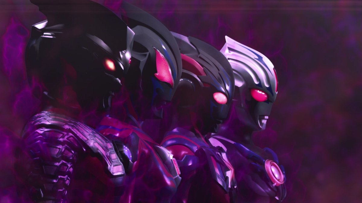 円谷プロダクション ダークネス軍団の超戦力 一度作られたダークネス戦士は 闇の怨念が尽きぬ限り 無限に何体も蘇る ダークキラーは再び ゼロ エックス ジード オーブのダークネスを生み出し 自らに吸収 さらに巨大化パワーアップ を果たしたの