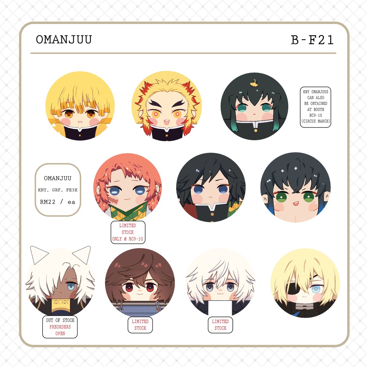 (1/1) B-F21 #CF2019 Merch catalogue!

These are some of our merch - do drop by and visit us!

Intl orders are open btw! Though I can only manage them after Christmas, but if you are interested in any of the items do drop me a dm!

Sorry for the repost; fixed some things 