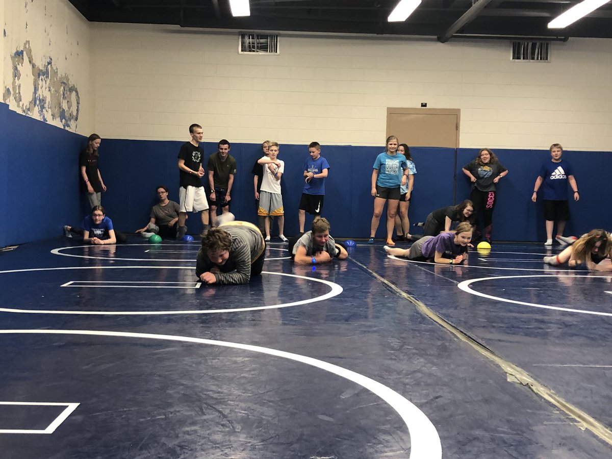 brandi_harty's tweet photo. Wrestling room activities were a hit!! The students really got their heart rates up and had fun trying some body weight exercises. #phyedrocks #jmsengaged #westrong https://t.co/Qz32sGlxsM