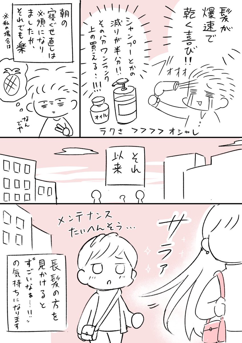 1年で60時間も髪乾かすのに使ってるってこと ポニーテールを切り落とした理由を描いた漫画に共感の声 もう髪伸ばせない ショートも維持が大変 Togetter