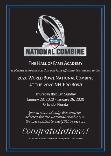 Thankful to be invited to the 2020 World Bowl national combine! @coachharvin @ECRecruits @RecruitGeorgia