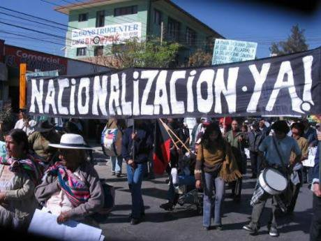 In both the "water wars" and the "gas wars," a mobilized indigenous movement pushed back hard against the corrupt government's privatization schemes and neoliberal policies. Alvaro Garcia Linera and Evo Morales emerged as two leaders, explicitly advocating for nationalization.