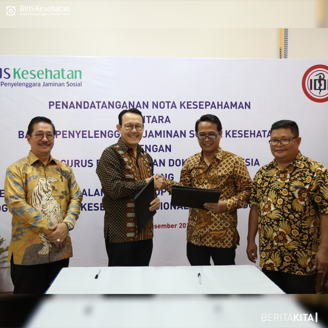 BPJSKesehatanRI's tweet photo. Selain kerja sama dalam bidang riset kebutuhan dasar kesehatan, BPJS Kesehatan dan PB IDI juga sepakat untuk memberikan penghargaan terhadap inovasi pelayanan kesehatan, dalam upaya mendukung kesinambungan Program JKN-KIS.

#BPJSIDIKerjaBersama https://t.co/V7yncELym0