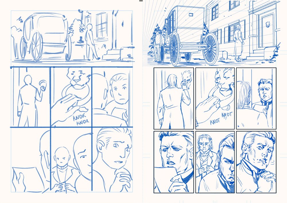 Process: thumbnail, sketch, ink/lineart and colors. 