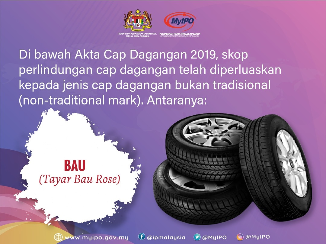 myipo's tweet image. Bermula 27 Disember ini usahawan tempatan boleh mendaftarkan bau pada produk mereka di bawah #trademark untuk dilindungi. 

Admin - tayar yang dikeluarkan oleh Sumitomo Rubber yang berbau bunga ros adalah yang pertama di daftar di bawah kategori ini di UK. 
#madridprotocol
