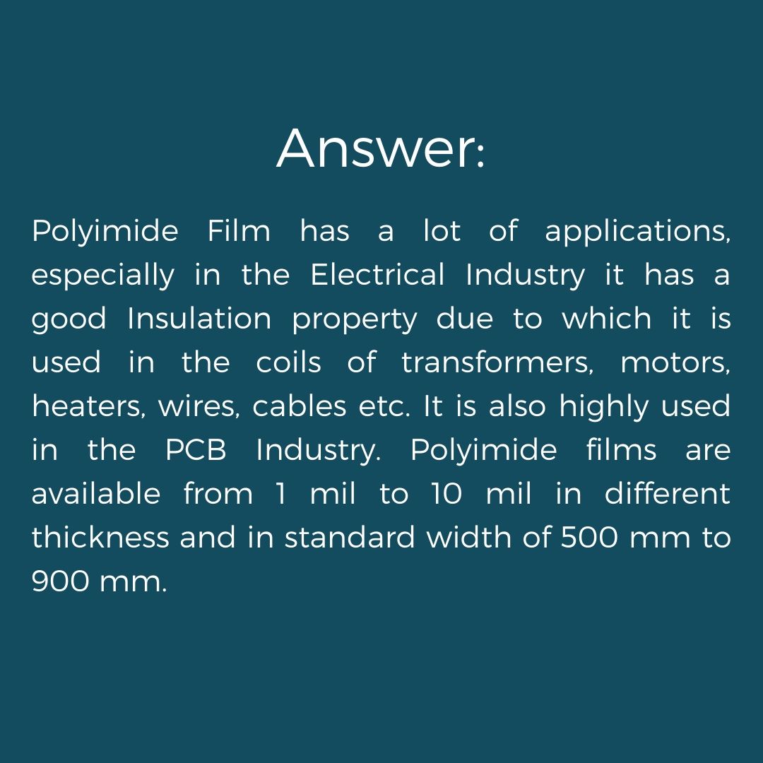DOMADIAdotNET's tweet photo. The Question of the Day is "What is Polyimide Film used for?"
Visit https://t.co/EcqpJ5INYX to know...
#polyimide #polyimidefilm #polymide #insulationmaterial #insulationfilm #manufacturing #pcb #transformerinsulation #electricalinsulation #electricalengineering #Domadia https://t.co/gve9IGOeCO