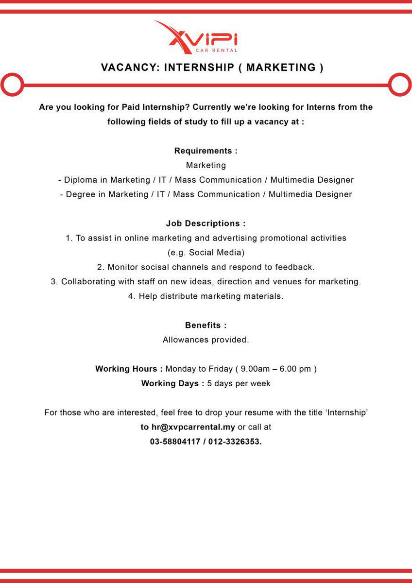 Xvipi Career Twitter પર Are You Looking For Paid Internship Currently We Are Looking For Interns From The Following Fields Of Study To Fill Up A Vacancy At I Seksyen 23