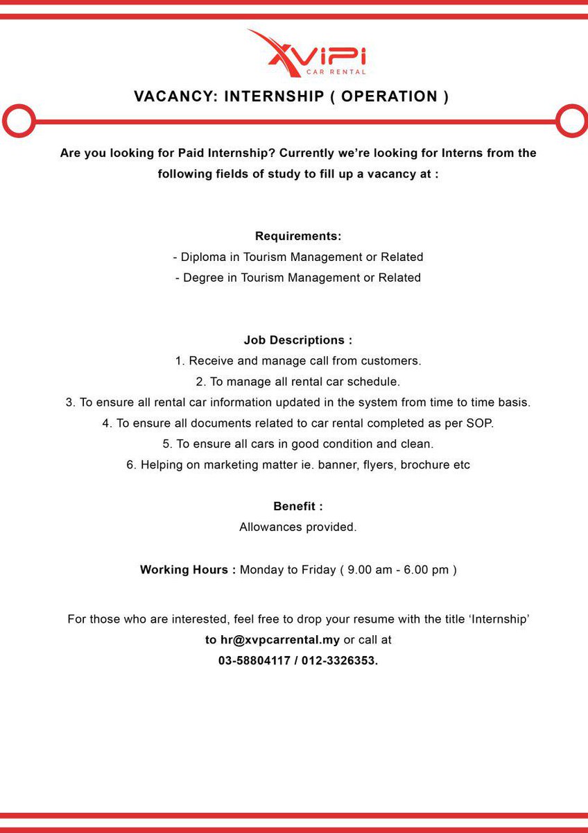 Xvipi Career On Twitter Are You Looking For Paid Internship Currently We Are Looking For Interns From The Following Fields Of Study To Fill Up A Vacancy At I Seksyen 23