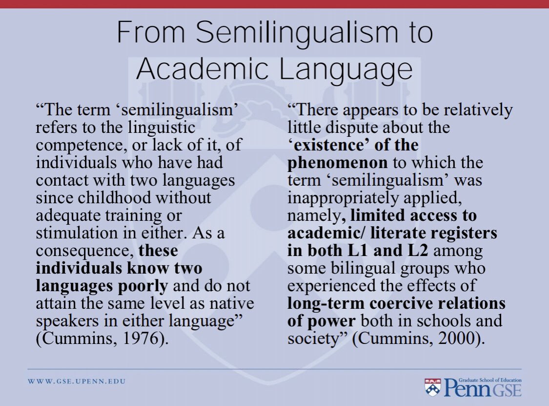 For the record, there is definitely dispute about the existence of the phenomenon the term semilingualism was applied to.And coercive relations of power have led some bilingual groups language practices to be delegitimized. They are not lacking anything.