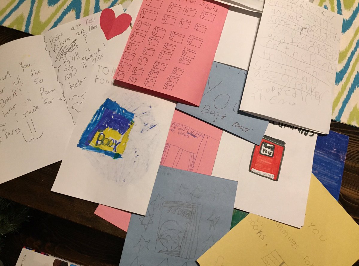 Delivered books to 4/5 classroom.  Returned with stack of thank you notes and drop by high fives from kids who are falling in love with high engagement reading and writing #winning❤️ #WHBallardReads @WHBallardnews