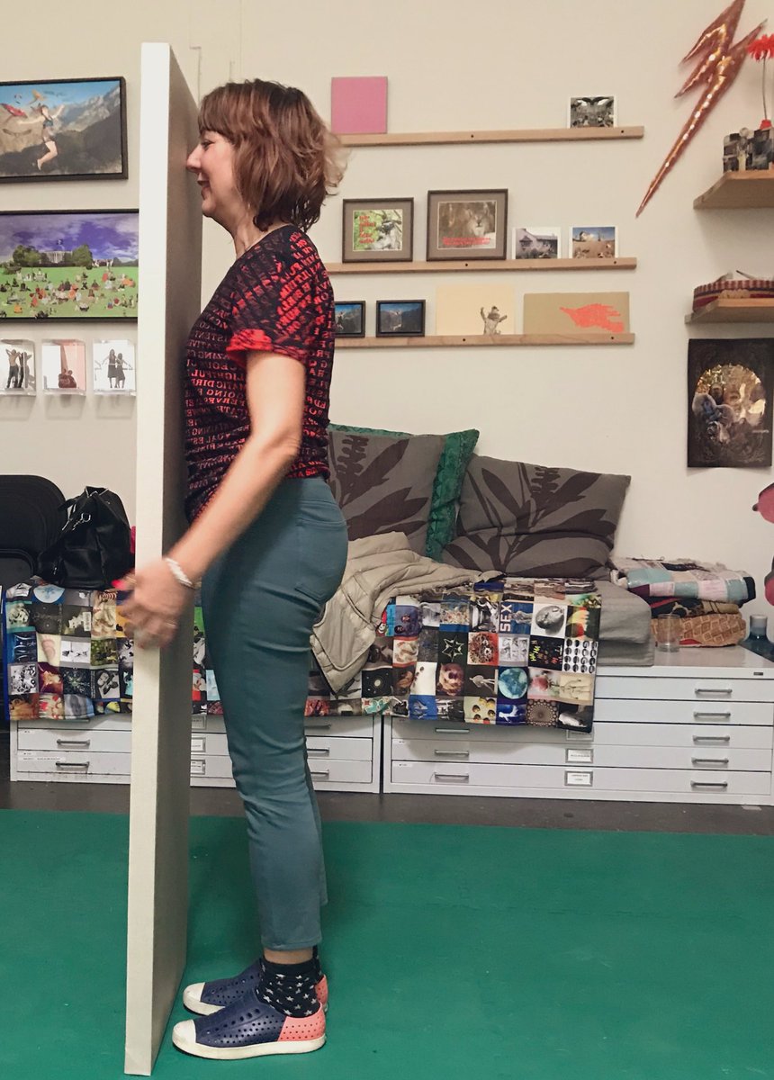 Sacha_Baumann's tweet photo. Bettina testing out the size of the canvas she had made to her own measurements. ❤️ #itsafit #ilovemyjob #studiomanager #bettinahubby #hubbyco https://t.co/pN6rE4nr1J