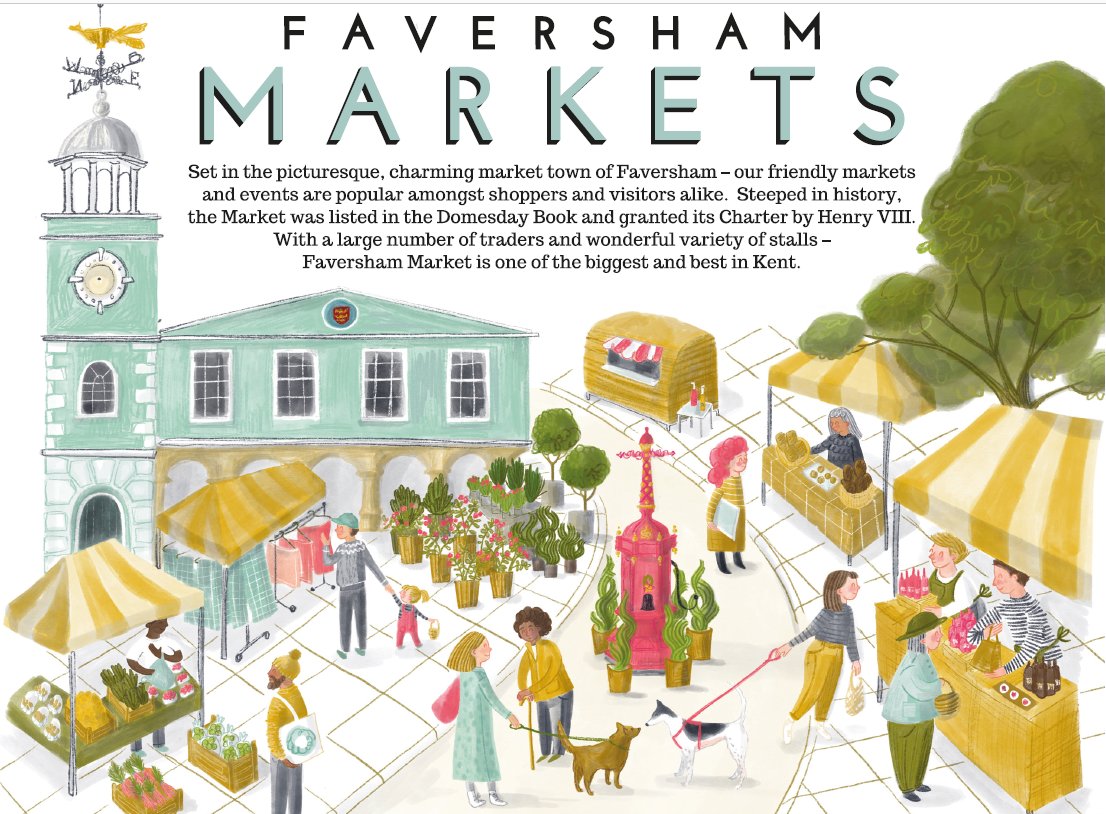 Here's a preview of the beautiful illustration on Faversham Market's 2020 calendar.  Hot off the press, pick up your free copy at one of the markets this weekend.
- Faversham Charter Market and Best of Faversham on Sat
- Faversham Christmas Sunday Market on Sun <a href="/FavershamMarket/">Faversham Market</a>