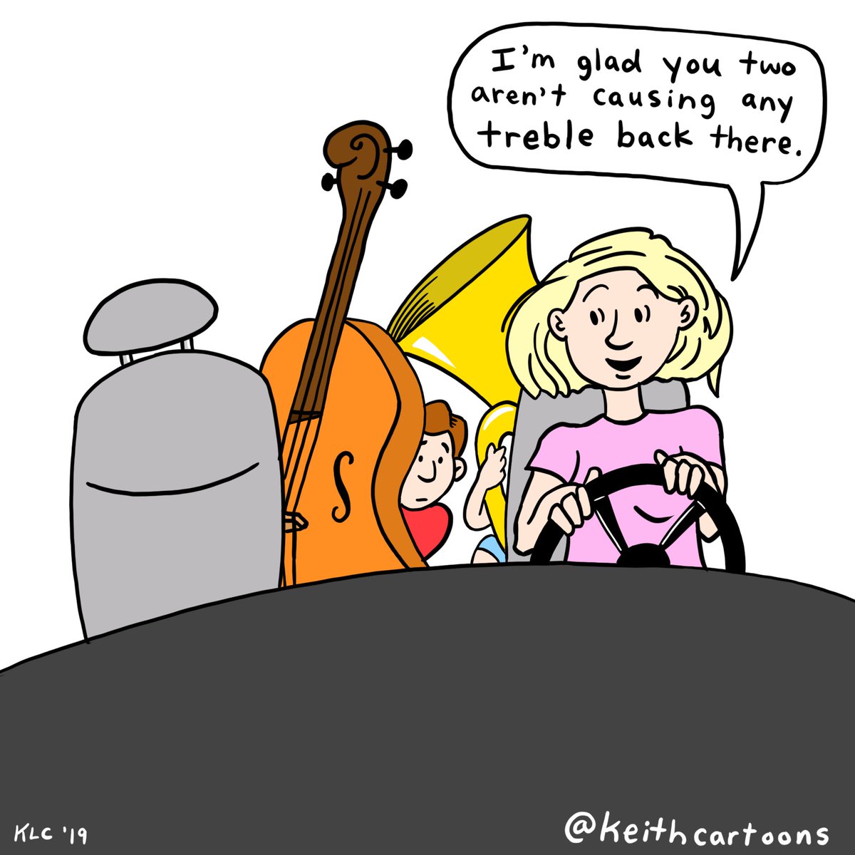 All I can say is, they must be in a convertible or have a really tall roof! #musicianhumor #uprightbass #tuba #dailycomic