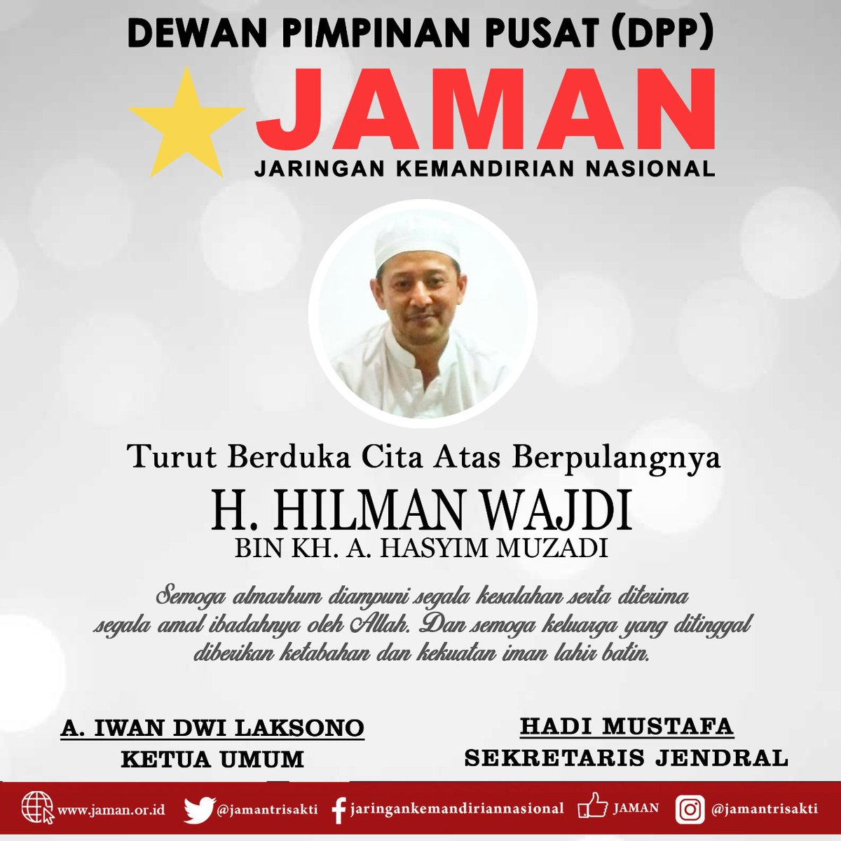 dppjaman's tweet photo. Turut berdukacita atas berpulangnya
H. Hilman Wadji bin KH.A. Hasyim Muzadi https://t.co/ttLbWcKSRY