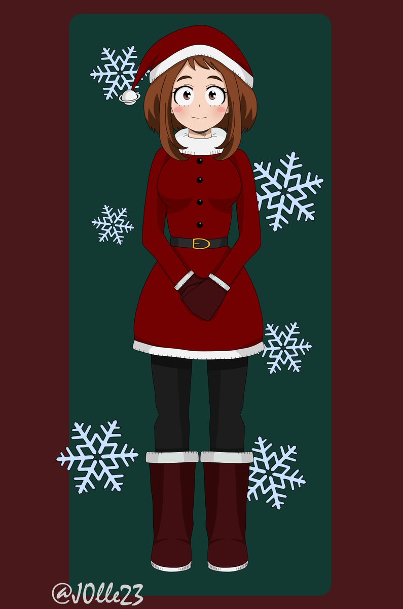 j0lle23's tweet photo. Christmas themed Ochaco Uraraka fanart #MyHeroAcademia #ochacouraraka #Christmas https://t.co/pYq6ghTA3b