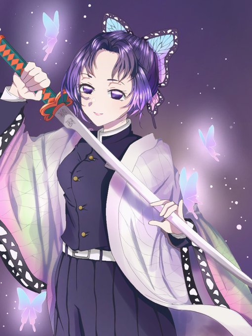 くちなしさんがTwitterに投稿した胡蝶しのぶ(鬼滅の刃)のイラスト。