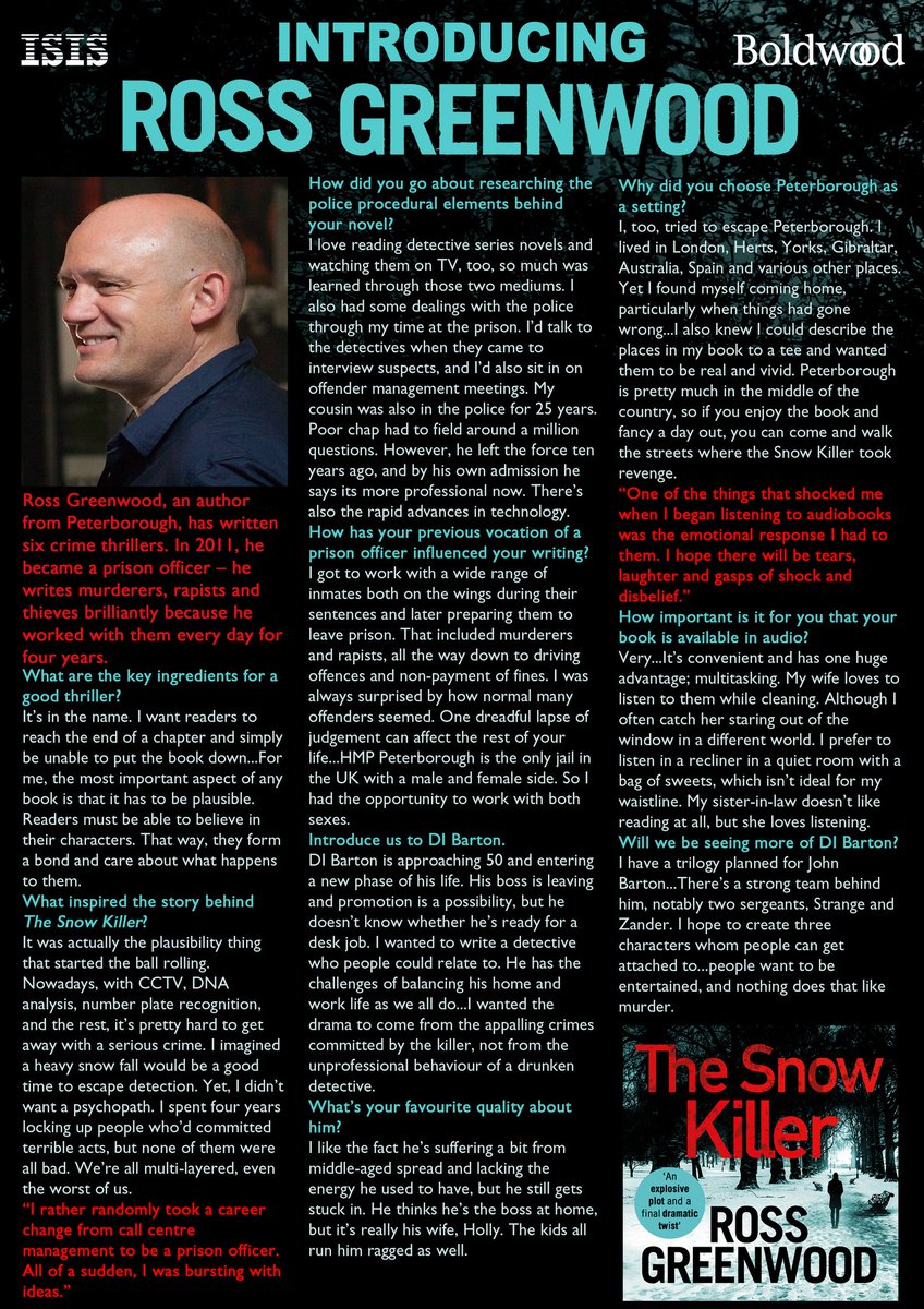 TheReadingHouse's tweet photo. Author Interview time!

@greenwoodross shares what ingredients he thinks make an epic thriller &amp; the importance research has in a crime-thriller like - The Snow Killer.

Jump straight in! 📚🎧

#TheReadingHouse #audiobook #audio #audiobooklove #bookckub #audiobookclub #cd #mp3 https://t.co/sMBZLc5Y1b