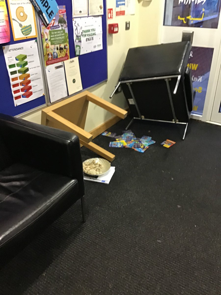 Shocked and appalled... Our corridors have been ransacked, our chairs upended, our office in carnage... We don't yet know the culprit, but will continue posting as updates come. #elvesbehavingbadly