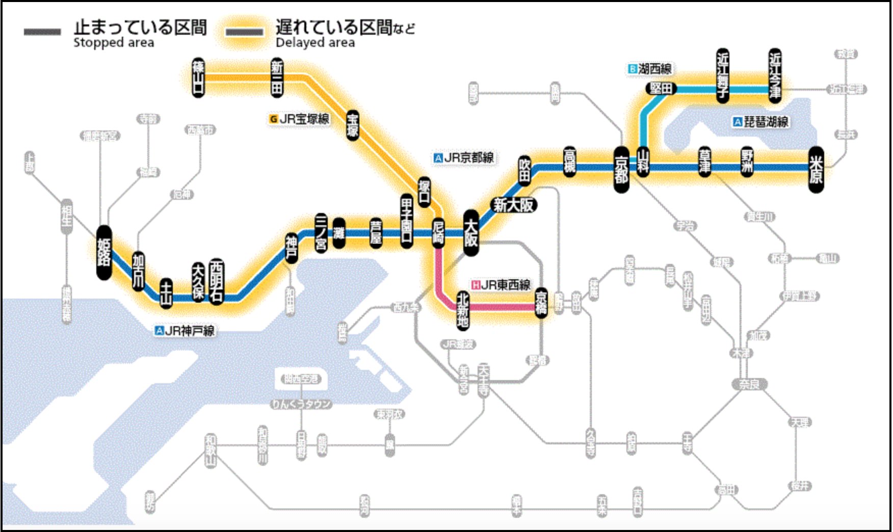 Akira K Twitter પર 影響線区 琵琶湖線 米原 から 京都 まで 遅延 ｊｒ京都線 京都 から 大阪 まで 遅延 ｊｒ神戸線 大阪 から 姫路 まで 遅延 湖西線 京都 から 近江今津 まで 遅延
