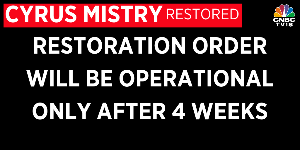 CNBCTV18Live's tweet photo. #BreakingNews | #TataVsMistry #MistryRestored
NCLAT says restoration order will be operational only after 4 weeks. Tata Group gets 4 weeks to appeal before Supreme Court 

#CyrusMistry #Tatas #TataGroup https://t.co/7Sy2QbpKcX