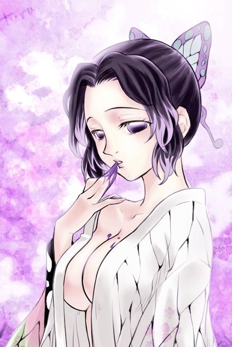 鶴 巻さんがTwitterに投稿した胡蝶しのぶ(鬼滅の刃)のイラスト。