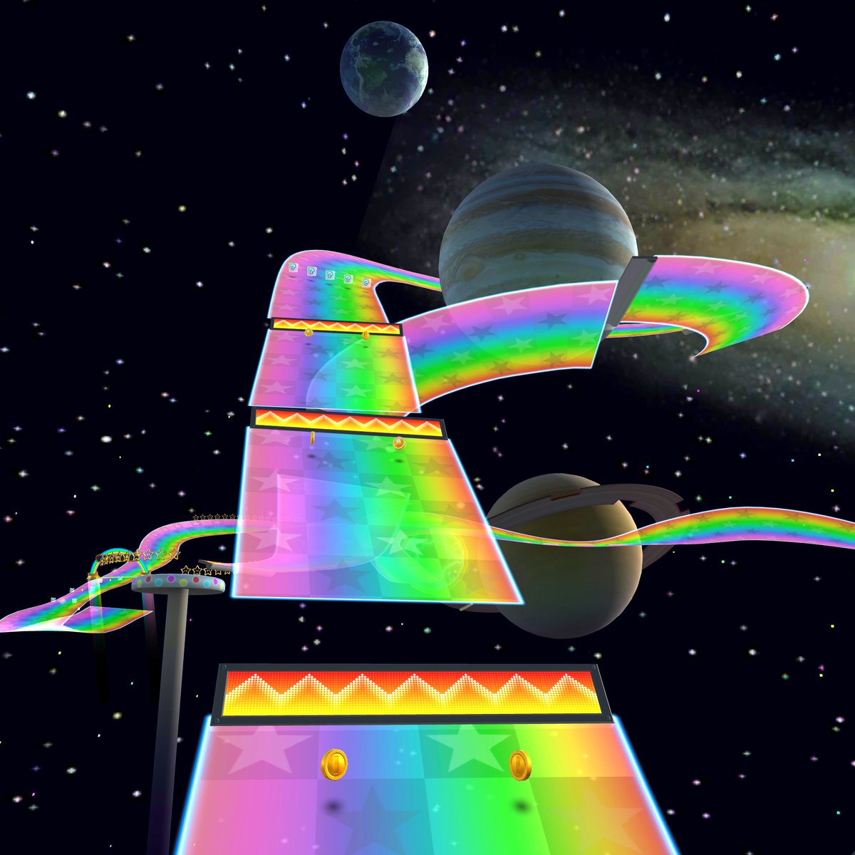 Mario Kart Tour 3ds Rainbow Road Delivers On Exactly What The Name Promises A Rainbow Colored Track That Twists And Turns Through Outer Space Race Past Planets And Ride The Rings
