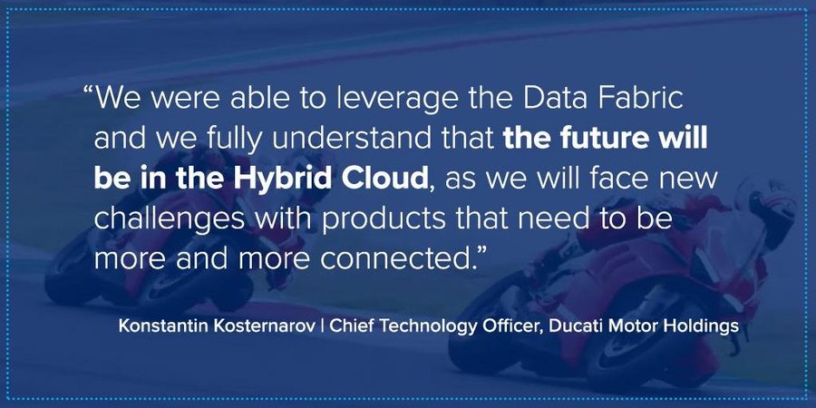 NetApp_es's tweet photo. Descubre (en inglés) cómo @DucatiMotor optimiza el rendimiento de la moto en un 30% al pasar al #cloud híbrido. #DataDriven #NetAppDucati https://t.co/RGnQAUI1P2 https://t.co/wxwGCnnYcc