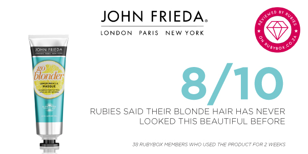 rubybox_beauty's tweet photo. Rubies are raving about the new John Frieda Sheer Blonde Go Blonder Lemon Miracle Masque.
#rubybox #rubyboxgoblonder #GoBlonderStronger #GoBlonderSA #JohnFriedaSA #blonde https://t.co/TsWZR4Nlki