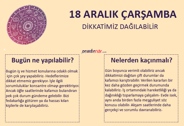 18 Aralık #çarşamba günü için, <a href="/Muneccimbasi/">R. Hakan Kırkoğlu</a> yorumladı.