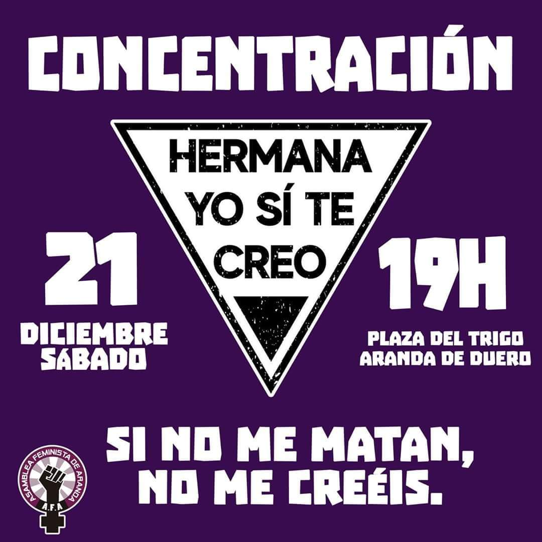 trasfem's tweet photo. Si andáis cerca de Aranda de Duero, ¡apoyo a las compañeras de la Asamblea Feminista de Aranda! @AFA_Aranda Es increíble, repugnante y vomitivo, pero en Aranda mucha gente apoya a sus violadores. Apoyemos a la víctima. Si no nos matan, no nos creen.  #21Diciembre https://t.co/kNBlArclTo