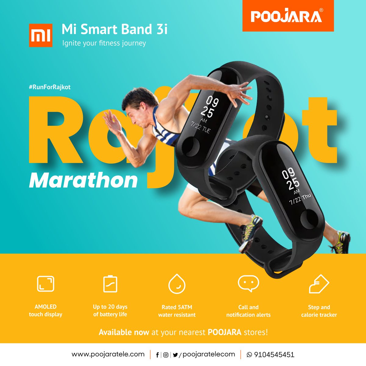 PoojaraTelecom's tweet image. Ignite your fitness journey with the all-new &quot;Mi Smart Band 3i&quot;!! Now Available at your Nearest Poojara Telecom Stores! #RunForRajkot #RajkotMarathon #MiSmartBand3i #PoojaraTelecom