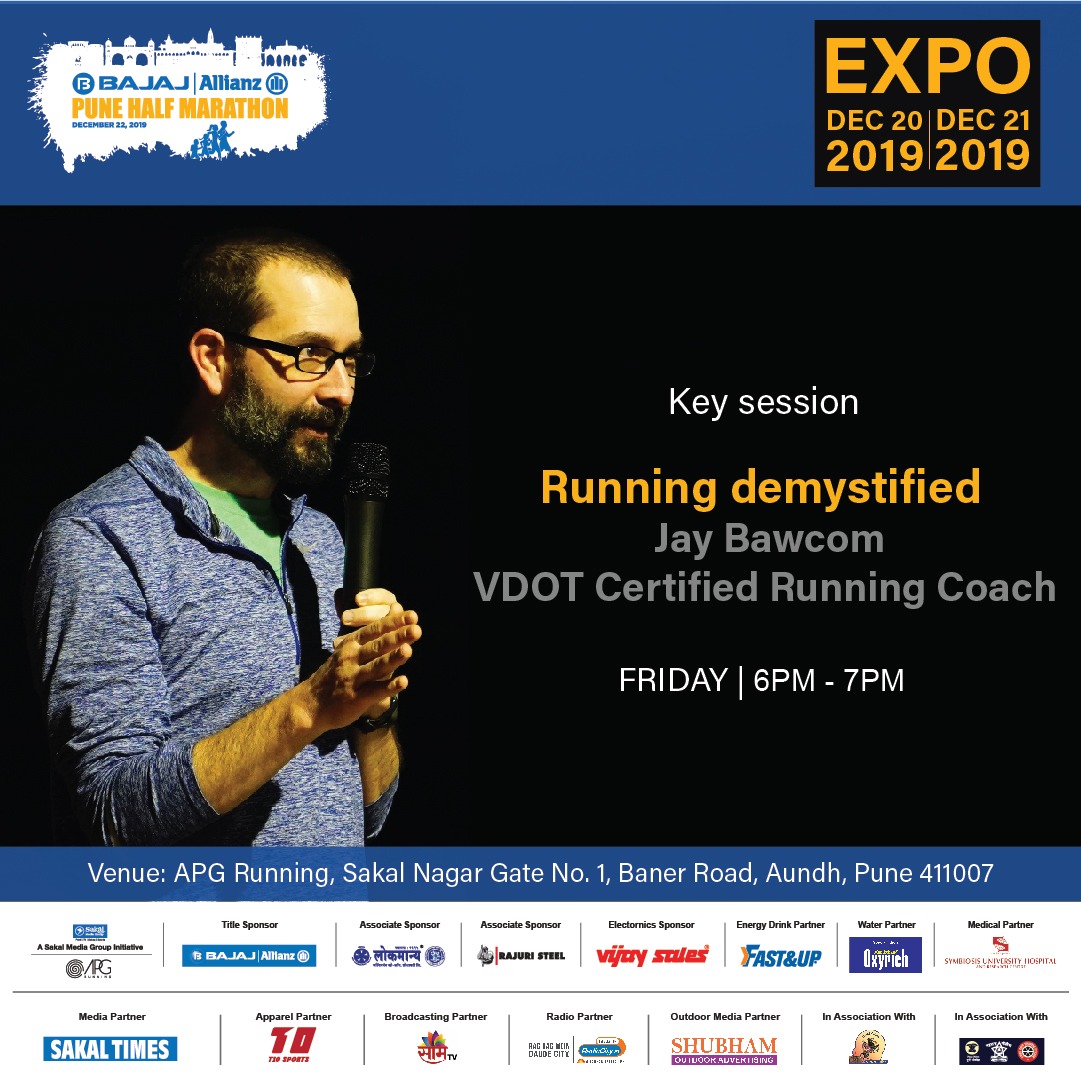 RunPHM's tweet image. Attend the key session at the expo and understand running clearer and better from Jay Bawcom who is VDOT certified running coach.
See you on the track on 22nd December!
#BAPHM
#bajajallianzpunehalfmarathon #RunPHM #PuneHalfMarathon
@ApgLearning @SakalMediaNews @BajajAllianzLIC