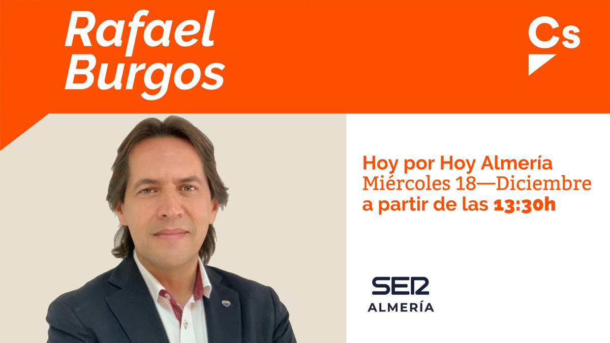CsAlmeria_Prov's tweet photo. Sintoniza @SER_Almeria y escucha a @elburgosV, diputado provincial de @CsAlmeria_Prov, con @AlfredCasas.
🗓️ miércoles 18 de diciembre
🕜 13:30h
🔊 Hoy por Hoy Almería https://t.co/iDh0SbbWKP