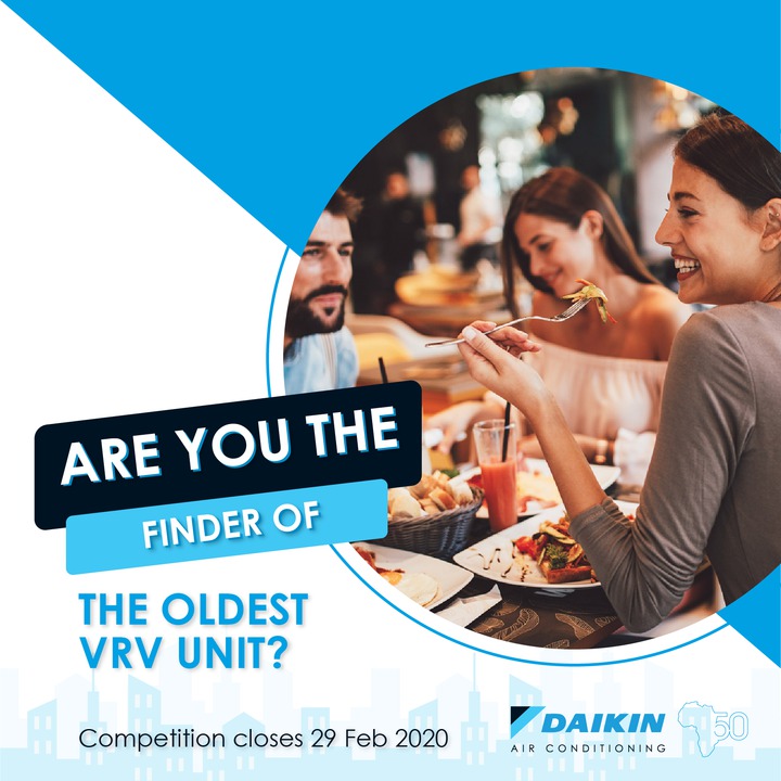 Daikin_SA's tweet photo. Are you the finder of the oldest VRV unit? Enter now and you could win a R1500 gift voucher and an Epsom Sunday Jazz Brunch for 4 people!

Enter here: https://t.co/Gwk5KAk2nH https://t.co/NWDijGwKlF