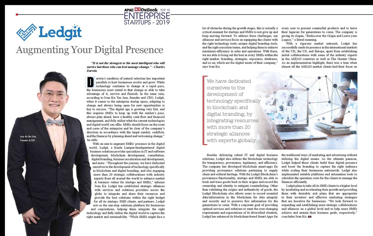 Hello everyone!!
We are nominated as TOP 10 Enterprise Startups by APAC once again. From Top 50 in 2018 to Top 10 in 2019 was not an easy journey but it was all worth it! See us in the publications soon! Thank you, APAC!

#Ledgit
#LVSB
#APAC2019
#APACCIOOutlook