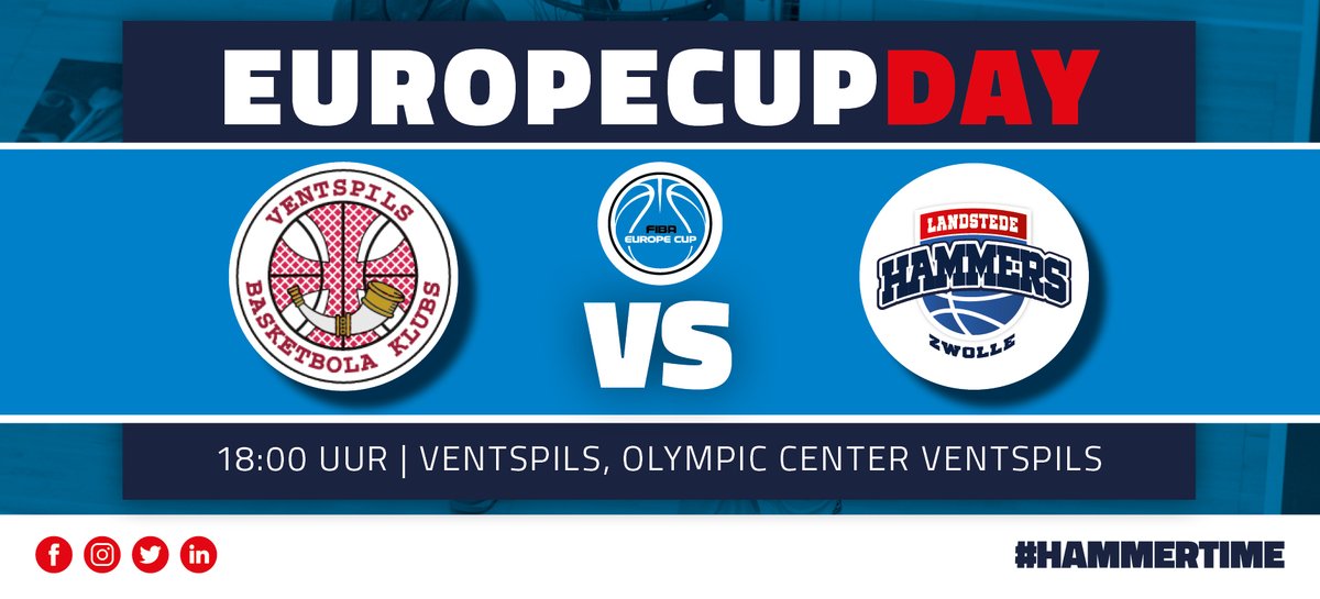 Europese gameday! 🇪🇺 

🆚 <a href="/bkventspils/">BK “Ventspils”</a>
⏱️ Aanvang: 18:00 uur Nederlandse tijd
📍 Olympic Center Ventspils

De wedstrijd is vanavond live te zien in @Pathe Zwolle! Bestel jouw tickets via bit.ly/2sv55Z5 en kom naar de bioscoop! 🍿 #Hammertime #FIBAEuropeCup