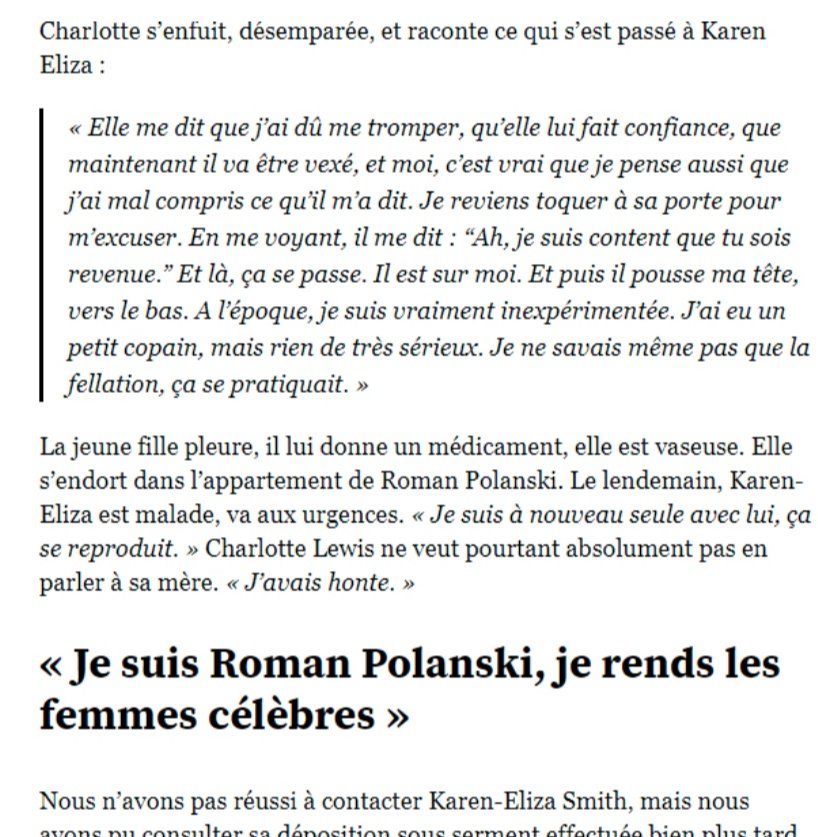 (TW &amp; CW : viols sur mineure) soutien sororal et force à #CharlotteLewis 💐elle raconte dans @lobs comment Roman #Polanski l'a violée à deux reprises en 1983, comment il la droguée😶elle raconte aussi le sentiment de culpabilité, de honte😔