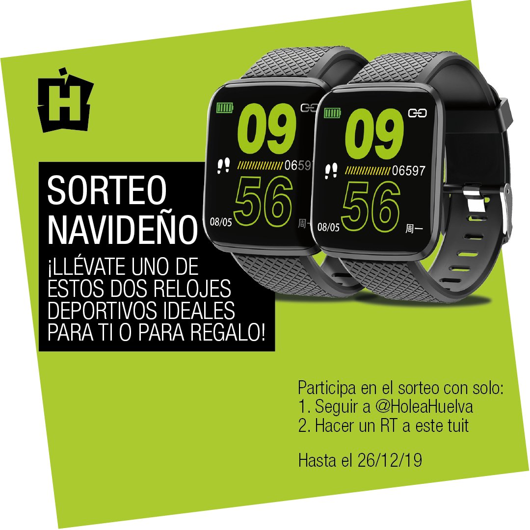 HoleaHuelva's tweet photo. #SORTEO NAVIDEÑO ✨🎄 ¡Llévate uno de estos dos súper relojes de actividad deportivos ideales para ti o para regañar! 🙌🎁 Participa con solo:
✅ Seguir a @HoleaHuelva 
✅ Hacer un Retuit a este Tuit
✅ Bases ➡ https://t.co/x2o6PpPCTx

Sorteo el 27 de diciembre ⌚#HoleaEsNavidad https://t.co/n5ZhJFUTxQ