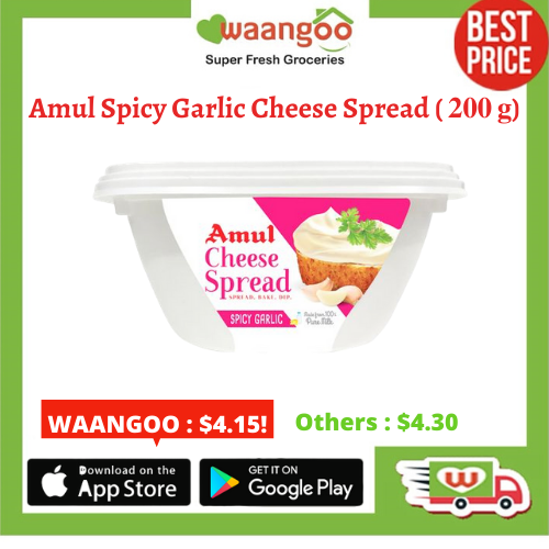 Amul Cheese Spread Spicy Garlic is easy to use and spread and it is a source of calcium and milk proteins. 

Buy now @ Waangoo at a reasonable Price. 
Order Today!
#WaangooOnline #FreeDelivery #OnlineOrder #Amulcheese #SpicyGarlic