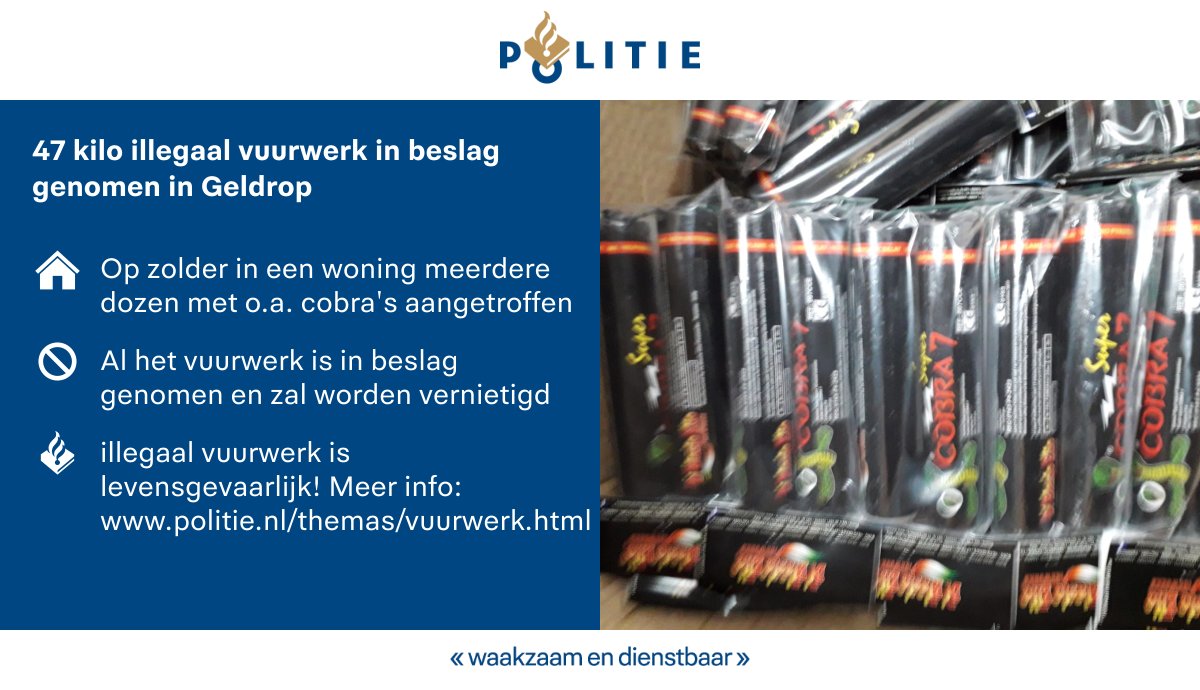 Politie Oost-Brabant: Dankzij een meld misdaad anoniem melding werd gisterenmiddag 47 kilo illegaal vuurwerk in een woning in #Geldrop in beslag genomen. Lees het hier:.. #nieuws