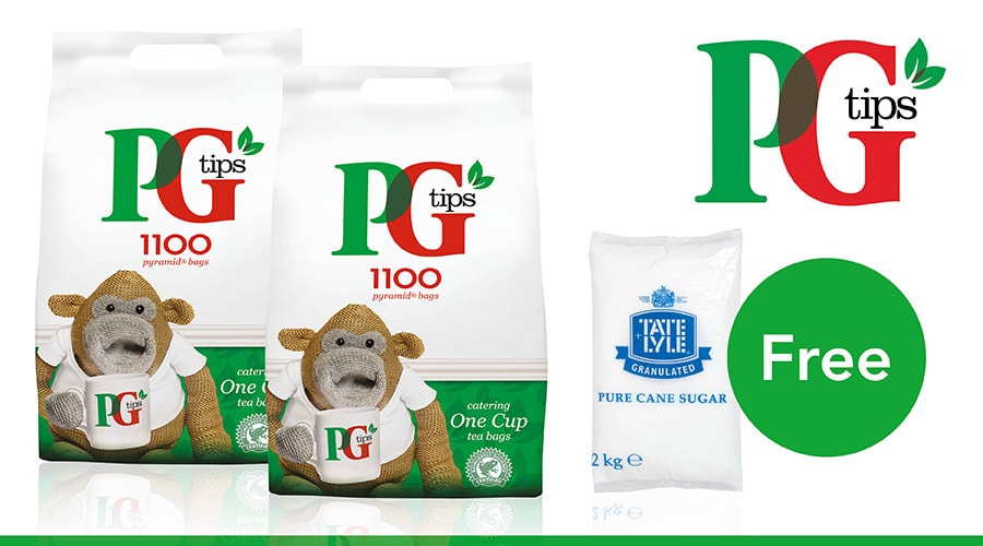 Buy 2 Bags of PG Tips 1100 and receive a Free 2 kg bag of Tate &amp; Lyle Granulated Sugar (while stocks last). Terms &amp; conditions apply.