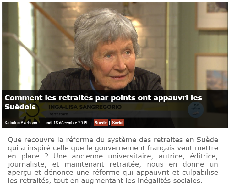 InsoumisEurope's tweet photo. "A 84 ans, l'autrice, universitaire, a elle-même travaillé à plein temps et bien au-delà de 65 ans, mais elle ne touche qu'une pension en dessous du seuil de pauvreté. "
👇
https://t.co/O6nDfh4USV

#Suede #greve18decembre #reformedesretraites https://t.co/ykGu97Mf2e