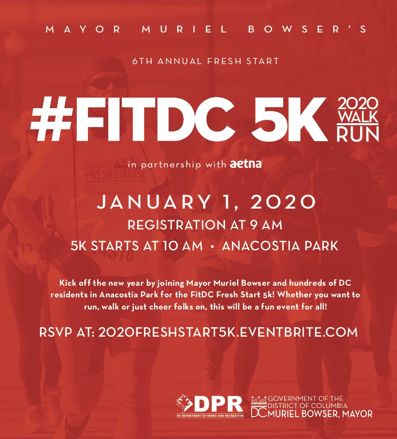 .<a href="/MayorBowser/">Mayor Muriel Bowser</a>'s 6th Annual #FitDC Fresh Start 5K is 1.1.2020. Have you signed up yet? Start the year with a clear vision and a fresh start. Sign up for this annual family event today: eventbrite.com/e/mayor-muriel….
