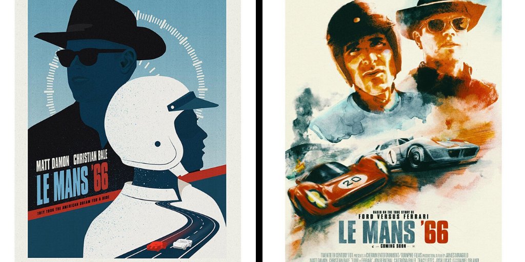 #CarteleraCinexArt - ¿Ya viste #FordvFerrari? Las casas automotrices tuvieron una intensa guerra sobre el asfalto desde sus inicios, y ahora que su historia llegó a la gran pantalla, @theposterposse quizo adaptar sus artes en diversos estilos y puedes disfrutarla en nuestra sala.