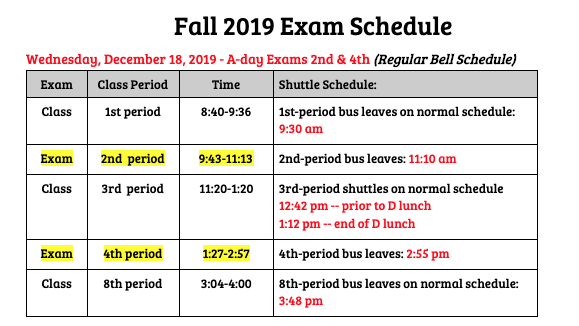 Check out today's schedule for Semester Exams! #chpanthepride