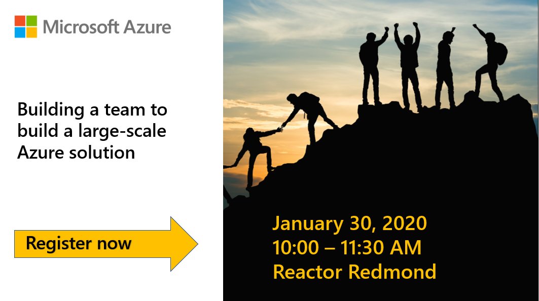 Need to create a team? Learn about the planning, strategic decisions and real-life issue when building large-scale Azure solutions: from building the organization, to development practices, to bringing to market and commercializing. buff.ly/34yYJVQ